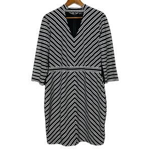 Perforated Project Runway Knee Length Cocktail Dress V Neck Black White - XL